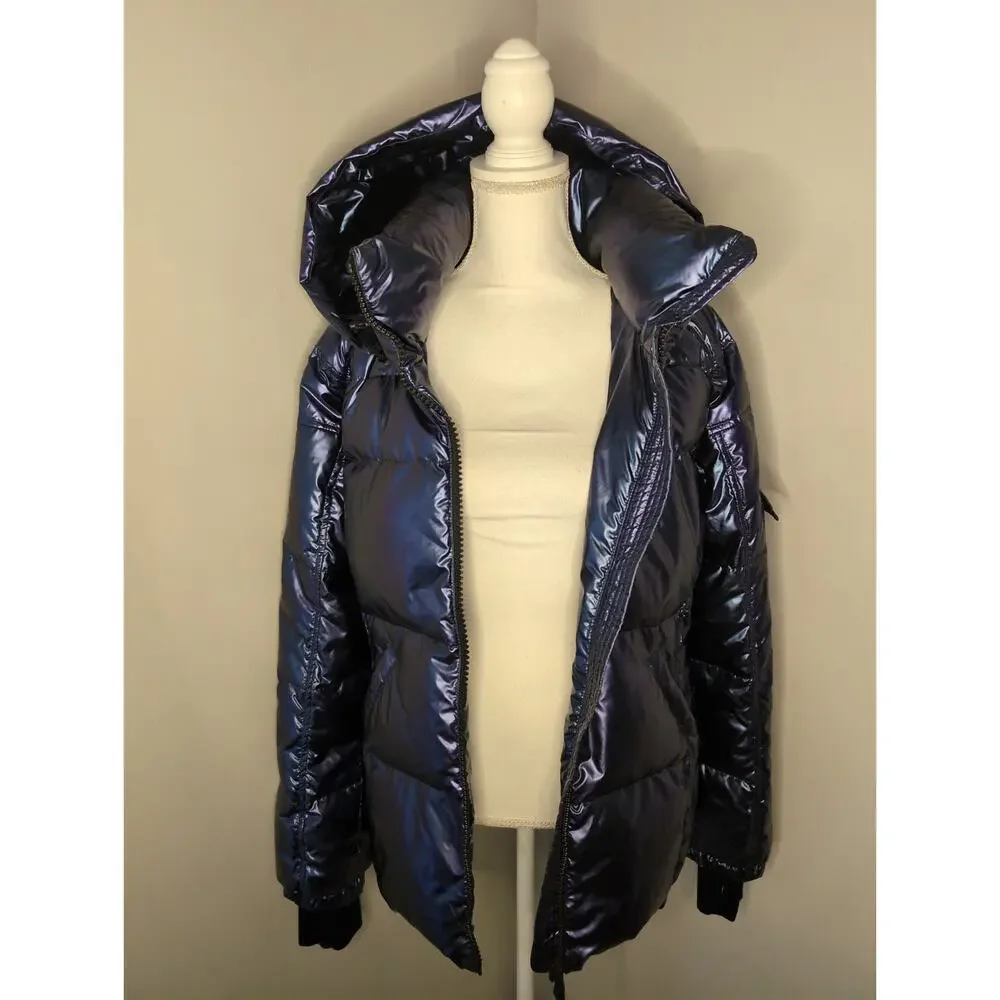 S13 NY blue metallic satin space Y2K futuristic Kylie puffer jacket - Picture 8 of 14